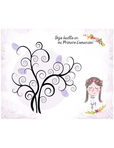 LIENZO ÁRBOLES DE HUELLAS PARA COMUNIONES NIÑA