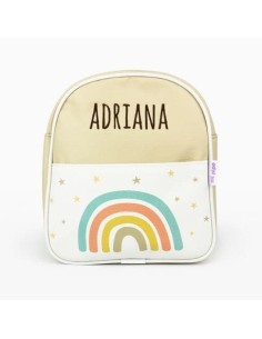 Mochila escolar arco iris personalizada nombre
