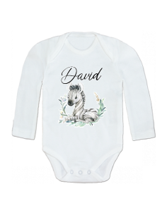 Body personalizado con el nombre del bebé y dibujo cebra