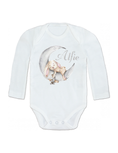 Body personalizado con el nombre del bebé y dibujo conejito en la luna