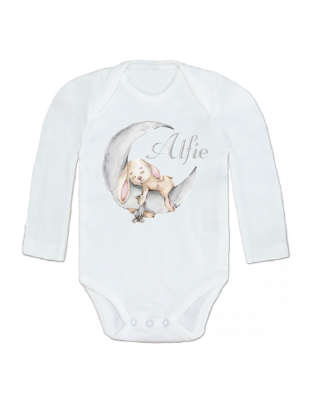 Body personalizado con el nombre del bebé y dibujo conejito en la luna
